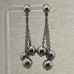 Vintage 1990 Avon Cluster Dangle 3 Balls on Chains Pierced Silvery Earrings